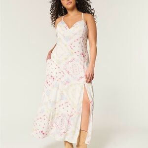Hollister White Floral Maxi Dress with Pink and Yellow Accents